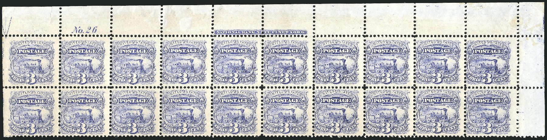 US Stamp Value Scott Catalogue 114 - 1869 3c Pictorial Locomotive. Robert Siegel Auction Galleries, Nov 2014, Sale 1084, Lot 3320