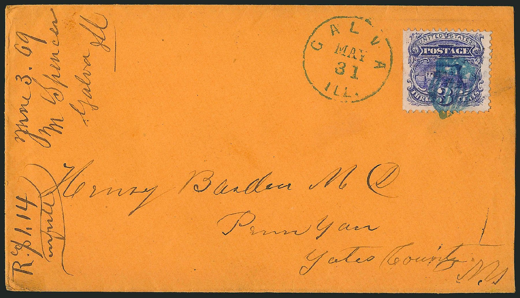 Cost of US Stamp Scott Catalogue 114: 1869 3c Pictorial Locomotive. Robert Siegel Auction Galleries, Mar 2011, Sale 1004, Lot 61