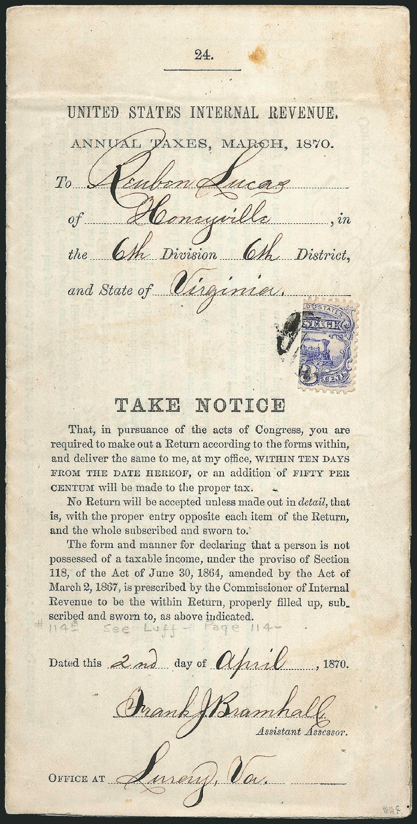 Costs of US Stamp Scott #114: 3c 1869 Pictorial Locomotive. Robert Siegel Auction Galleries, Mar 2011, Sale 1004, Lot 81
