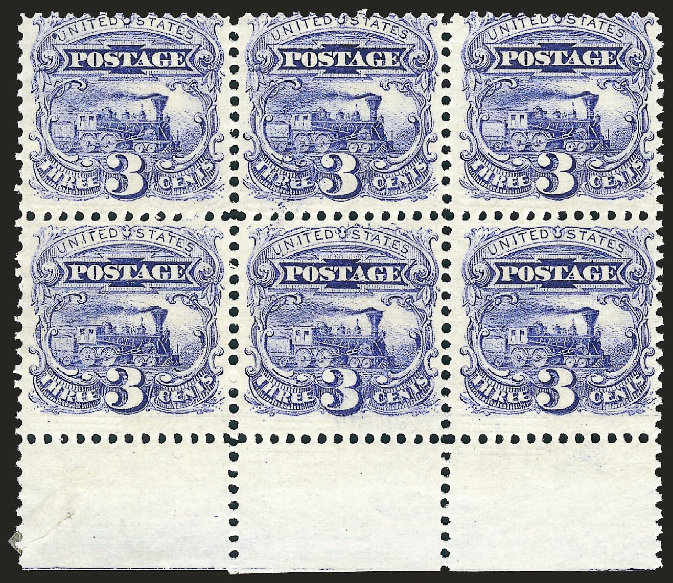 Values of US Stamps Scott 114 - 3c 1869 Pictorial Locomotive. Robert Siegel Auction Galleries, Oct 2008, Sale 963, Lot 651