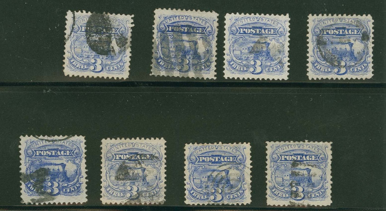 US Stamp Value Scott Catalog #114: 1869 3c Pictorial Locomotive. H.R. Harmer, Oct 2014, Sale 3006, Lot 1164