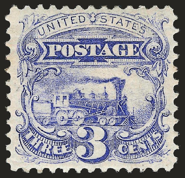 US Stamps Values Scott Catalogue 114: 1869 3c Pictorial Locomotive. Robert Siegel Auction Galleries, Jun 2010, Sale 989, Lot 125