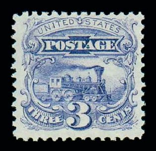 US Stamp Value Scott Catalog # 114: 1869 3c Pictorial Locomotive. Matthew Bennett International, Dec 2007, Sale 324, Lot 1092