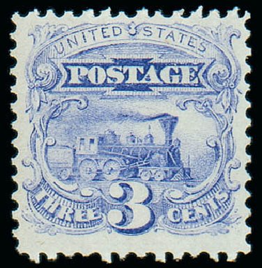 Price of US Stamps Scott Catalogue 114: 3c 1869 Pictorial Locomotive. Matthew Bennett International, Jun 2008, Sale 328, Lot 612