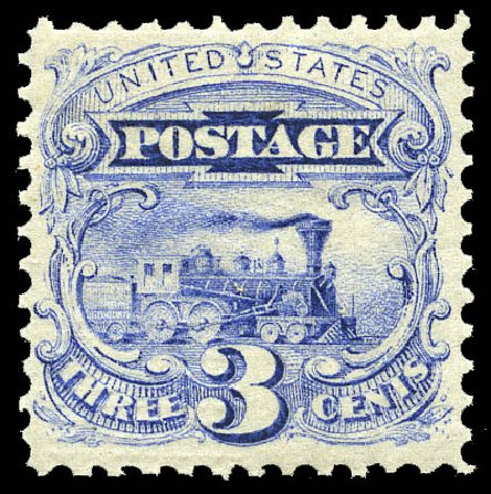 Values of US Stamps Scott Catalog #114 - 1869 3c Pictorial Locomotive. Matthew Bennett International, May 2014, Sale 350, Lot 202