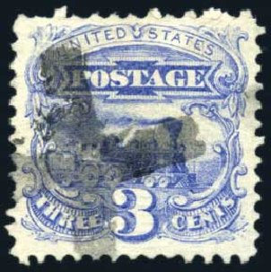 US Stamps Value Scott Catalog # 114: 1869 3c Pictorial Locomotive. Harmer-Schau Auction Galleries, Feb 2010, Sale 84, Lot 1372