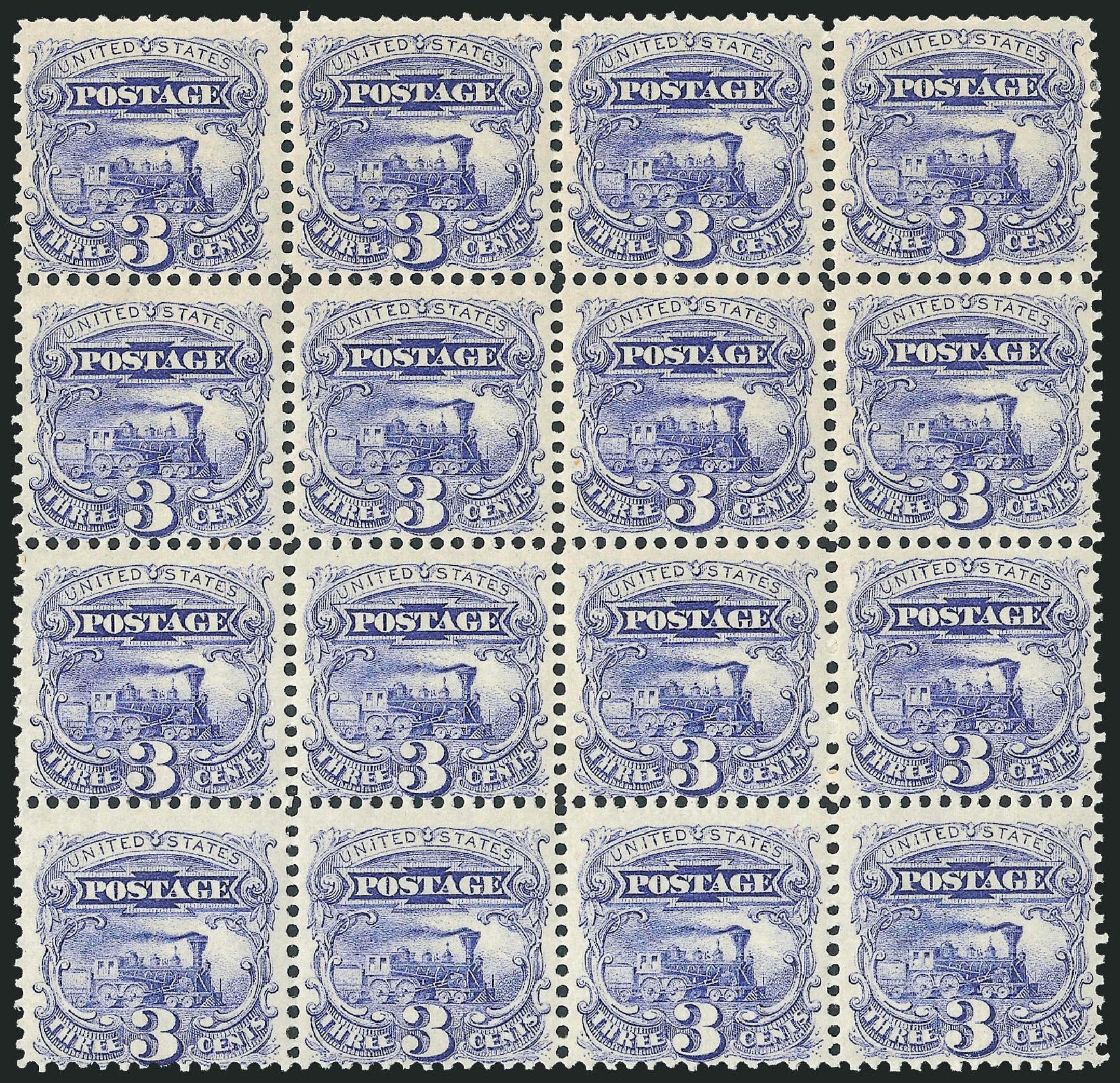 US Stamp Values Scott # 114 - 1869 3c Pictorial Locomotive. Robert Siegel Auction Galleries, Mar 2013, Sale 1040, Lot 1362