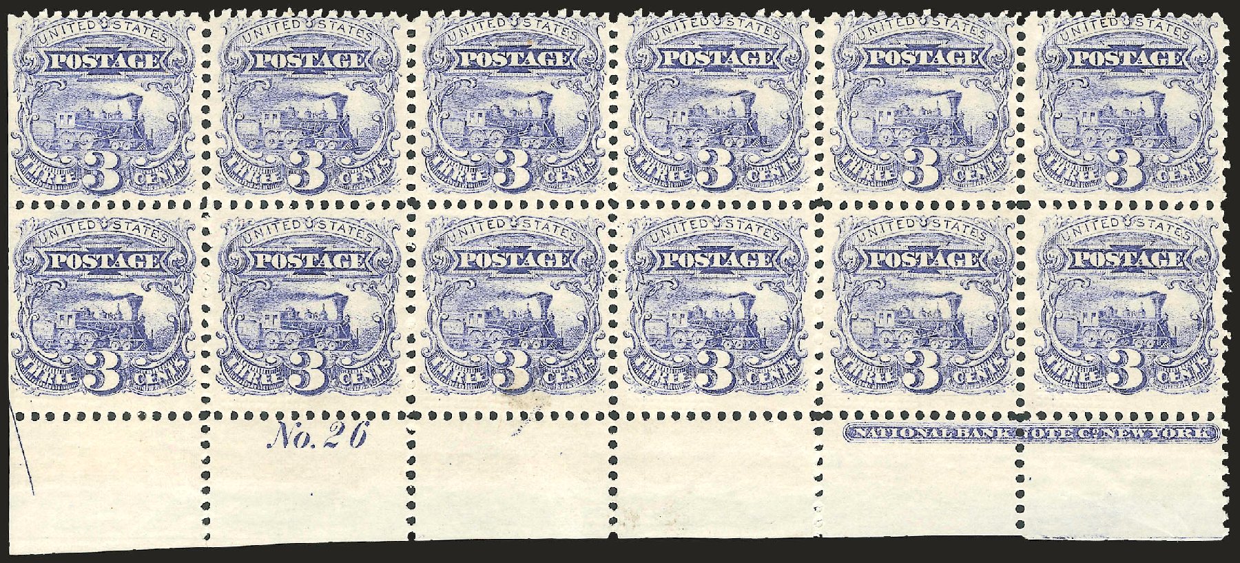 Values of US Stamps Scott Cat. #114 - 1869 3c Pictorial Locomotive. Robert Siegel Auction Galleries, Oct 2008, Sale 963, Lot 652