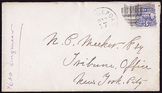 Value of US Stamp Scott Catalogue # 114 - 1869 3c Pictorial Locomotive. Spink Shreves Galleries, Jan 2014, Sale 146, Lot 242