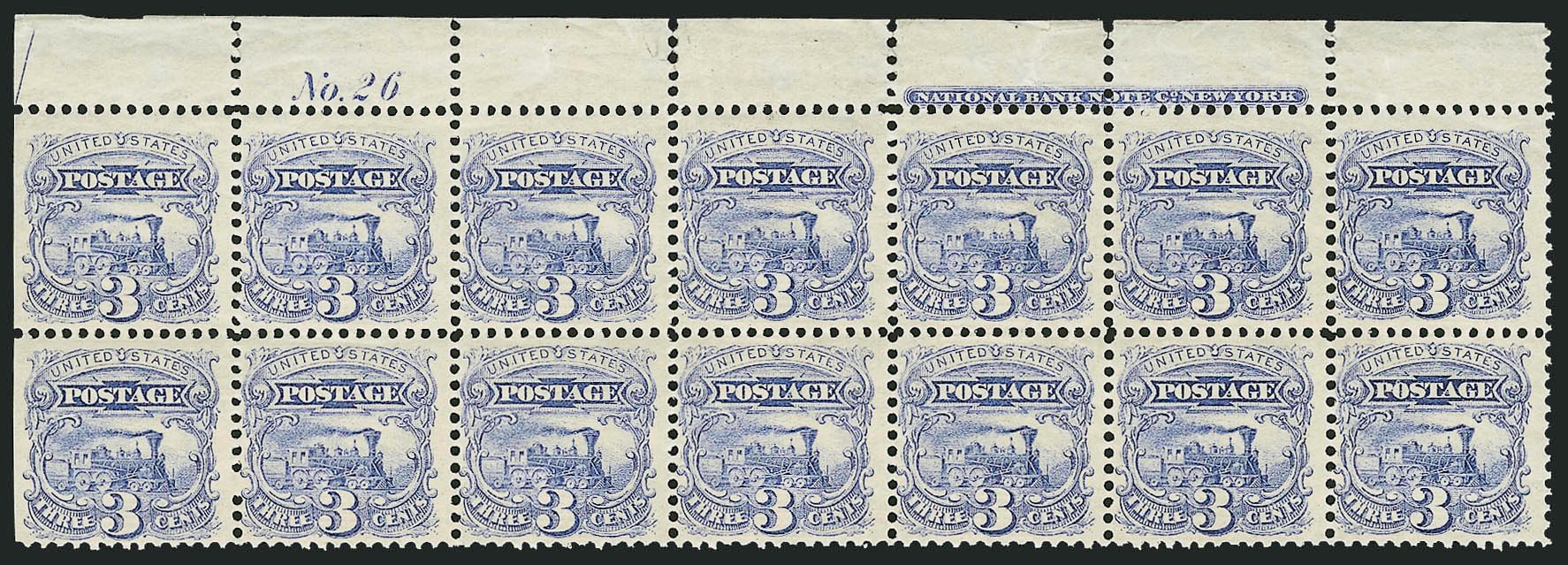 Values of US Stamps Scott Catalogue # 114 - 1869 3c Pictorial Locomotive. Robert Siegel Auction Galleries, Mar 2013, Sale 1040, Lot 1363