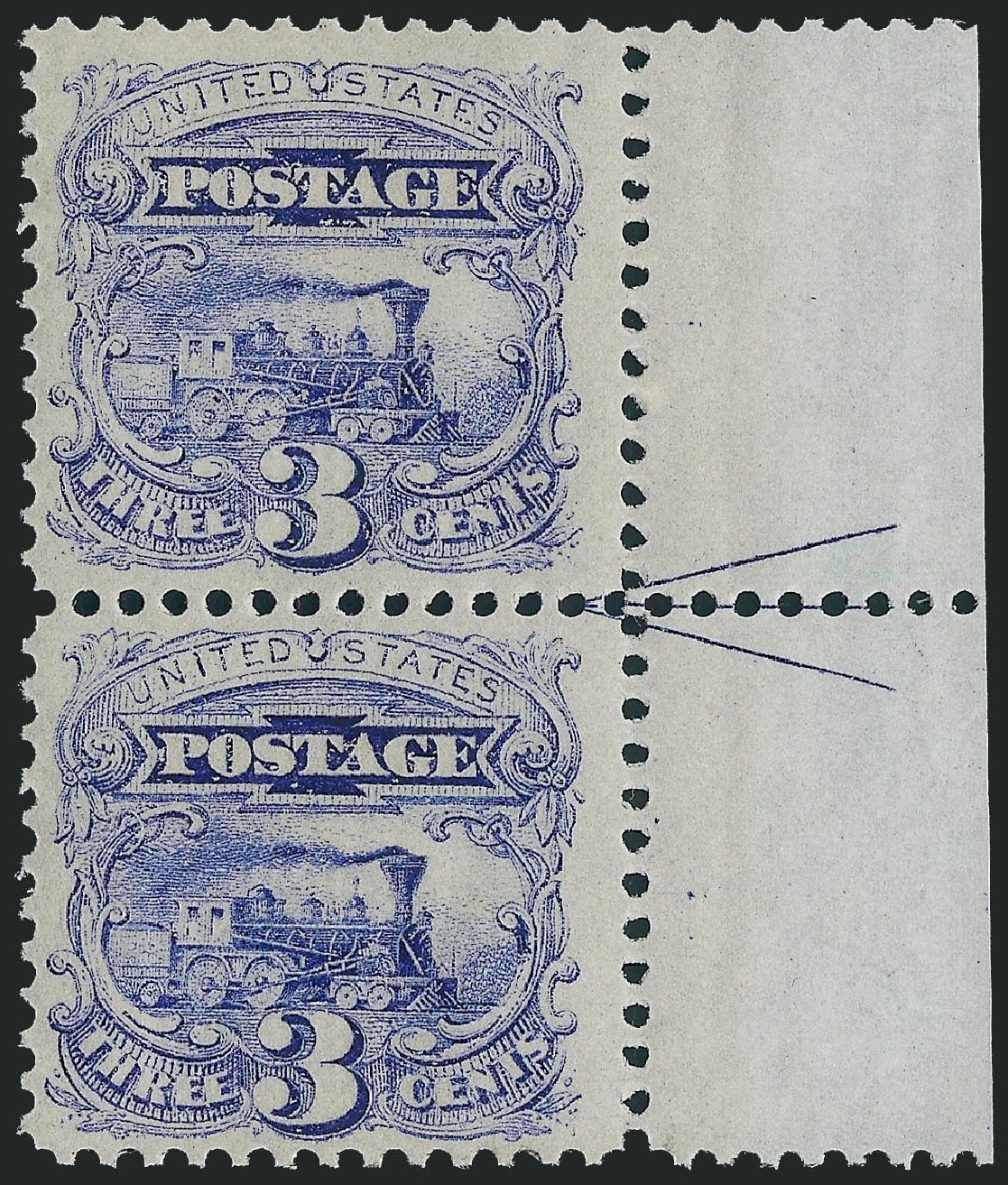 US Stamps Value Scott Catalogue # 114: 1869 3c Pictorial Locomotive. Robert Siegel Auction Galleries, Jul 2013, Sale 1050, Lot 233