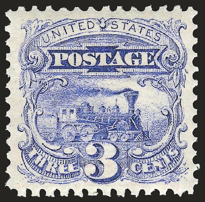 Values of US Stamps Scott Catalog # 114 - 3c 1869 Pictorial Locomotive. Robert Siegel Auction Galleries, Jun 2009, Sale 975, Lot 1343