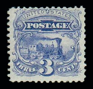 Values of US Stamps Scott Cat. # 114 - 3c 1869 Pictorial Locomotive. Matthew Bennett International, Dec 2007, Sale 325, Lot 1586