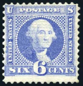Value of US Stamp Scott # 115: 1869 6c Pictorial Washington. Harmer-Schau Auction Galleries, Feb 2009, Sale 80, Lot 1140