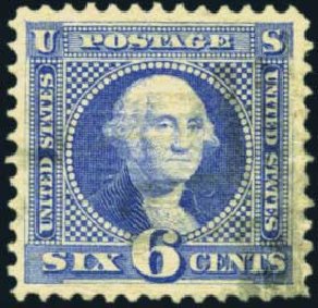 US Stamp Value Scott Catalog # 115 - 1869 6c Pictorial Washington. Harmer-Schau Auction Galleries, Aug 2012, Sale 94, Lot 1185