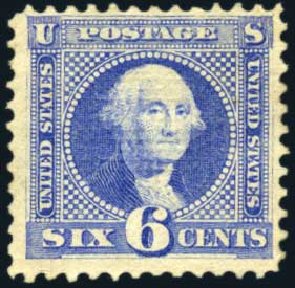 Values of US Stamp Scott # 115 - 1869 6c Pictorial Washington. Harmer-Schau Auction Galleries, Oct 2010, Sale 87, Lot 136