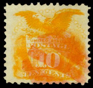 US Stamp Values Scott Catalog #116 - 10c 1869 Pictorial Shield Eagle. Daniel Kelleher Auctions, May 2015, Sale 669, Lot 2567