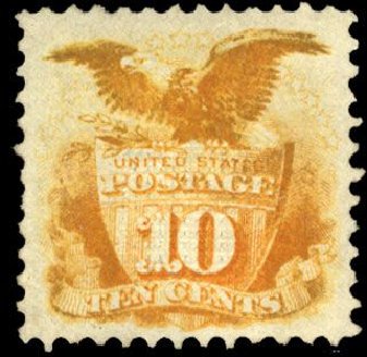Values of US Stamps Scott 116: 1869 10c Pictorial Shield Eagle. Cherrystone Auctions, Mar 2008, Sale 200803, Lot 138