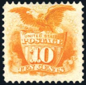 Prices of US Stamp Scott Catalog 116 - 1869 10c Pictorial Shield Eagle. Harmer-Schau Auction Galleries, Oct 2010, Sale 87, Lot 138