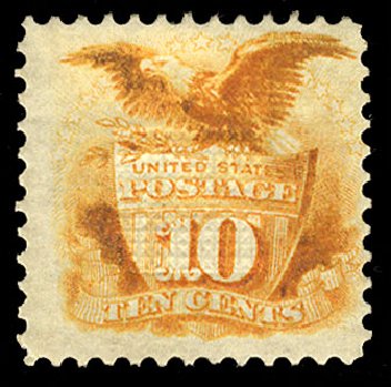 Cost of US Stamps Scott Catalog 116: 10c 1869 Pictorial Shield Eagle. Cherrystone Auctions, Sep 2010, Sale 201009, Lot 50