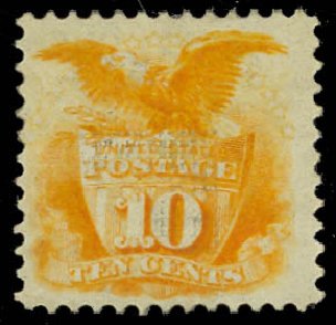 Values of US Stamps Scott Cat. #116 - 10c 1869 Pictorial Shield Eagle. Daniel Kelleher Auctions, Jan 2012, Sale 628, Lot 281