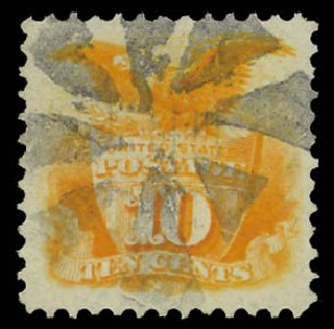 Value of US Stamp Scott Catalog 116: 10c 1869 Pictorial Shield Eagle. Daniel Kelleher Auctions, Jul 2011, Sale 625, Lot 744