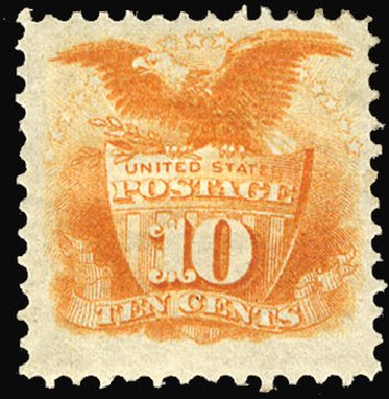 US Stamps Value Scott Catalogue #116: 10c 1869 Pictorial Shield Eagle. Cherrystone Auctions, Jun 2014, Sale 201406, Lot 55