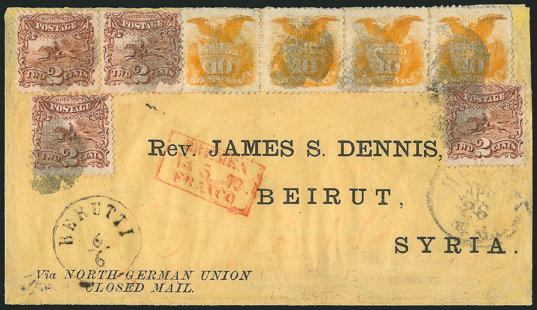 US Stamp Prices Scott Catalog 116 - 1869 10c Pictorial Shield Eagle. Robert Siegel Auction Galleries, Mar 2011, Sale 1004, Lot 132