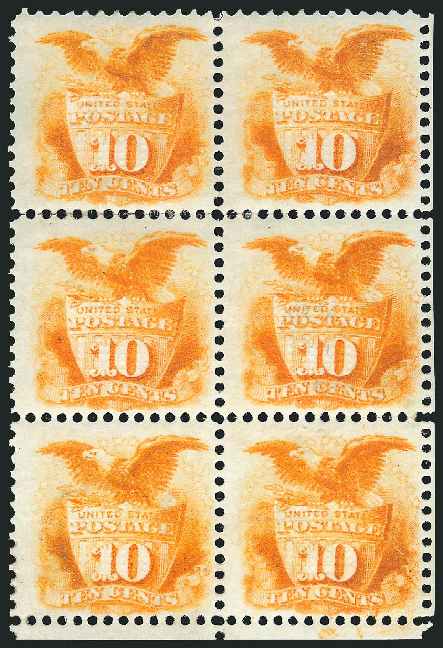 US Stamps Value Scott Catalogue 116 - 10c 1869 Pictorial Shield Eagle. Robert Siegel Auction Galleries, Apr 2015, Sale 1096, Lot 223