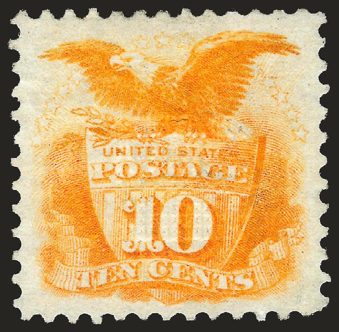 US Stamps Values Scott Catalog 116 - 1869 10c Pictorial Shield Eagle. Robert Siegel Auction Galleries, Dec 2008, Sale 967, Lot 4233