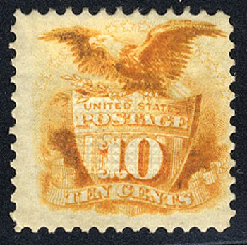 US Stamps Price Scott # 116: 1869 10c Pictorial Shield Eagle. Cherrystone Auctions, Nov 2008, Sale 200811, Lot 1056