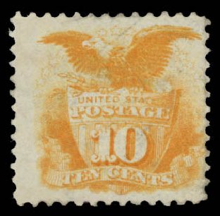 US Stamps Prices Scott 116: 1869 10c Pictorial Shield Eagle. Daniel Kelleher Auctions, May 2015, Sale 669, Lot 2566