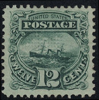 US Stamp Values Scott Cat. 117 - 12c 1869 Pictorial S.S. Adriatic. Cherrystone Auctions, May 2008, Sale 200805, Lot 147