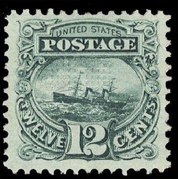Value of US Stamps Scott Catalogue 117: 1869 12c Pictorial S.S. Adriatic. Cherrystone Auctions, Sep 2012, Sale 201209, Lot 57