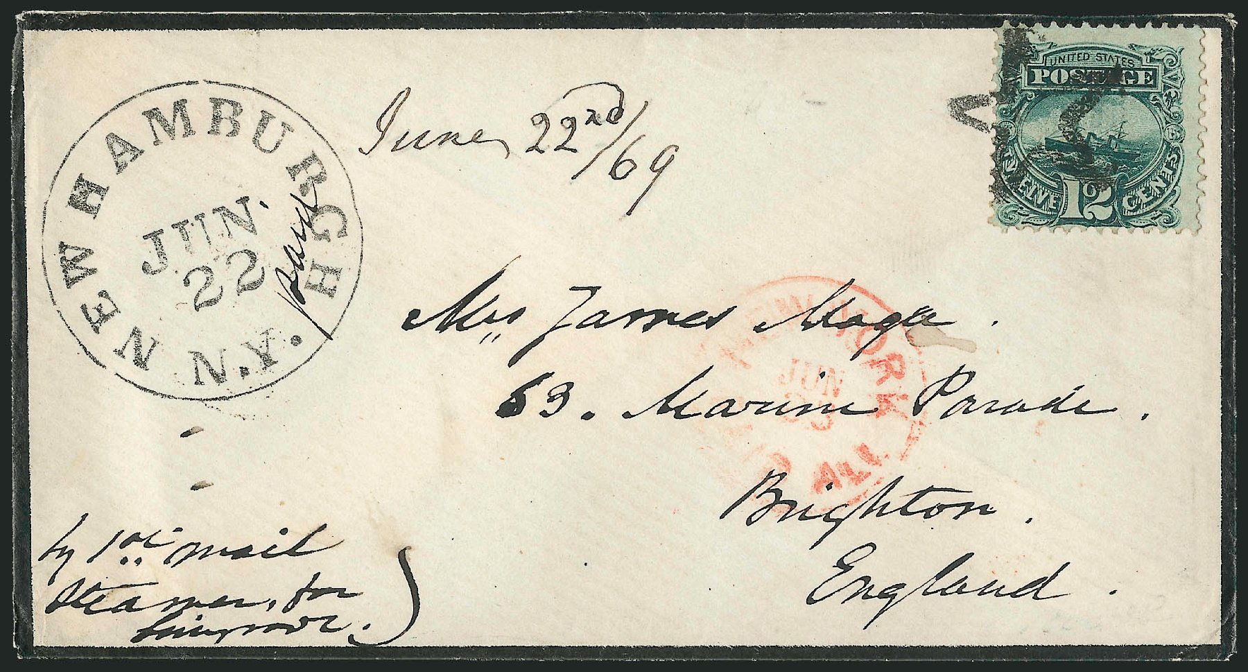 US Stamp Values Scott #117 - 1869 12c Pictorial S.S. Adriatic. Robert Siegel Auction Galleries, Mar 2011, Sale 1004, Lot 147