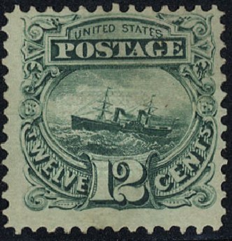 US Stamps Values Scott #117 - 1869 12c Pictorial S.S. Adriatic. Cherrystone Auctions, May 2008, Sale 200805, Lot 148