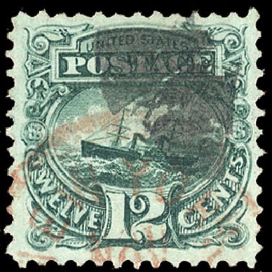 Values of US Stamps Scott 117 - 12c 1869 Pictorial S.S. Adriatic. Cherrystone Auctions, Jan 2009, Sale 200901, Lot 128