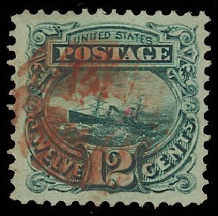 Value of US Stamp Scott Catalog 117 - 1869 12c Pictorial S.S. Adriatic. Daniel Kelleher Auctions, Jun 2012, Sale 630, Lot 1338