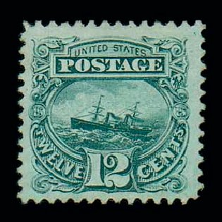 Values of US Stamp Scott Cat. # 117: 1869 12c Pictorial S.S. Adriatic. Matthew Bennett International, Jun 2007, Sale 319, Lot 1159