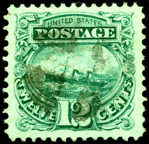 US Stamps Values Scott Cat. #117 - 1869 12c Pictorial S.S. Adriatic. Matthew Bennett International, Jun 2008, Sale 328, Lot 619