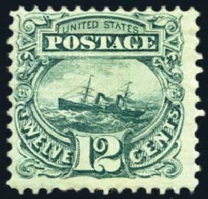 Cost of US Stamps Scott Catalog #117: 1869 12c Pictorial S.S. Adriatic. Harmer-Schau Auction Galleries, Oct 2011, Sale 91, Lot 199