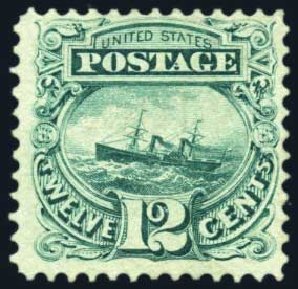 Values of US Stamps Scott # 117: 1869 12c Pictorial S.S. Adriatic. Harmer-Schau Auction Galleries, Feb 2010, Sale 84, Lot 1380