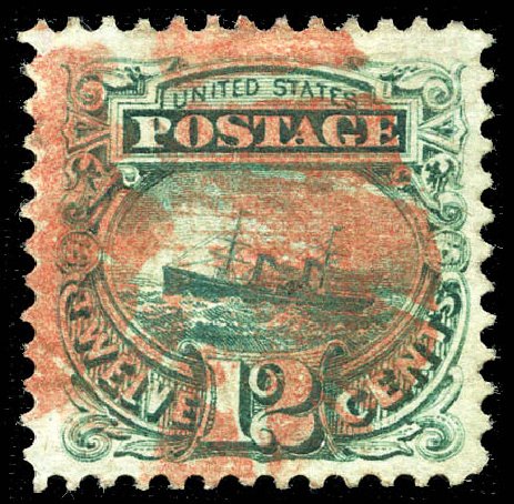 US Stamp Values Scott 117: 1869 12c Pictorial S.S. Adriatic. Matthew Bennett International, Sep 2011, Sale 338, Lot 1791
