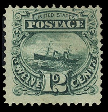 US Stamp Prices Scott Catalogue 117: 1869 12c Pictorial S.S. Adriatic. Cherrystone Auctions, Jan 2015, Sale 201501, Lot 141