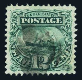 US Stamps Prices Scott Catalog 117: 1869 12c Pictorial S.S. Adriatic. Harmer-Schau Auction Galleries, Aug 2014, Sale 102, Lot 1751
