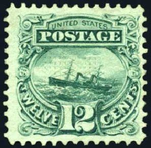 Costs of US Stamp Scott Catalogue # 117 - 12c 1869 Pictorial S.S. Adriatic. Harmer-Schau Auction Galleries, Oct 2008, Sale 79, Lot 91