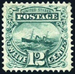 US Stamps Values Scott Catalogue # 117 - 1869 12c Pictorial S.S. Adriatic. Harmer-Schau Auction Galleries, Oct 2010, Sale 87, Lot 141