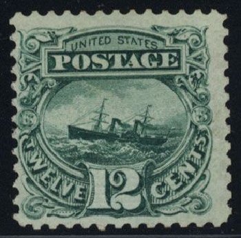US Stamp Value Scott Cat. # 117: 12c 1869 Pictorial S.S. Adriatic. Cherrystone Auctions, Mar 2008, Sale 200803, Lot 144