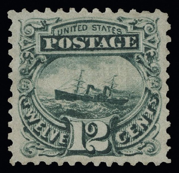 Values of US Stamp Scott Cat. # 117 - 12c 1869 Pictorial S.S. Adriatic. Spink Shreves Galleries, Aug 2013, Sale 144, Lot 154