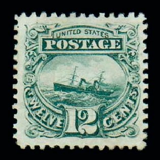 Values of US Stamp Scott Catalog #117 - 12c 1869 Pictorial S.S. Adriatic. Matthew Bennett International, Oct 2007, Sale 320, Lot 435